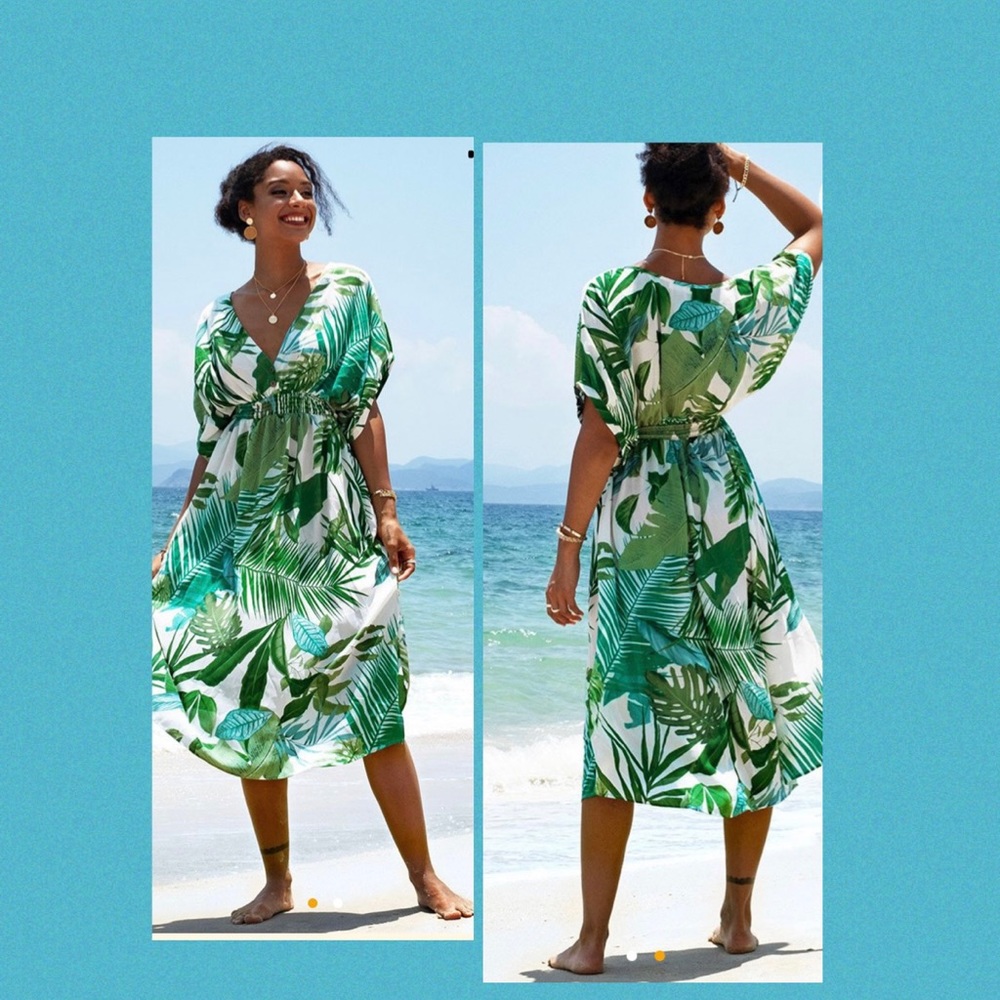 New Tropical V-neck dress, CUPSHE brand, size Large